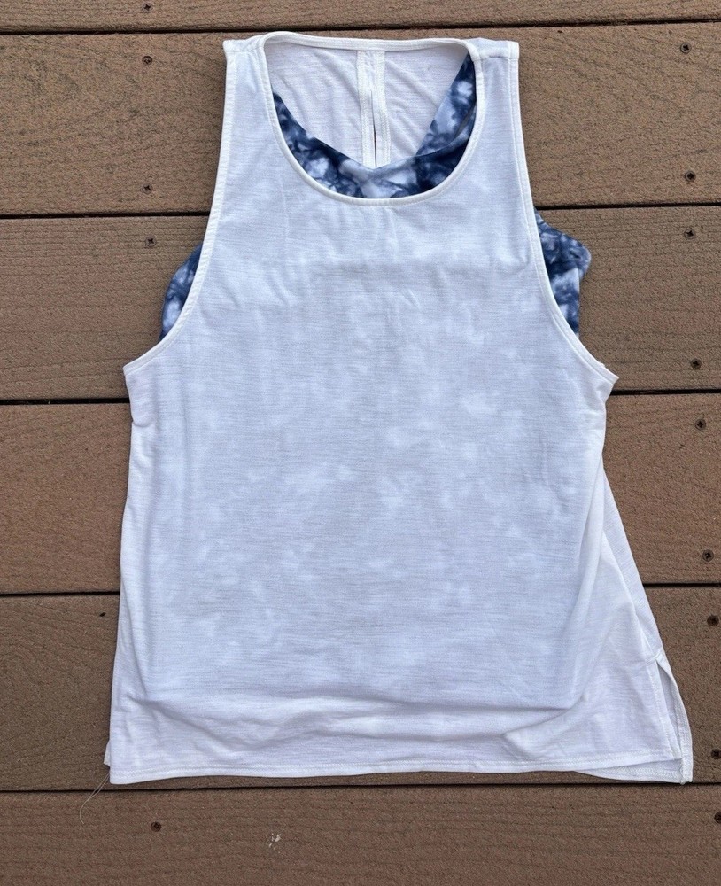 Athleta Girl Double Lined Tank Top Blue Tie Dye And White Size L