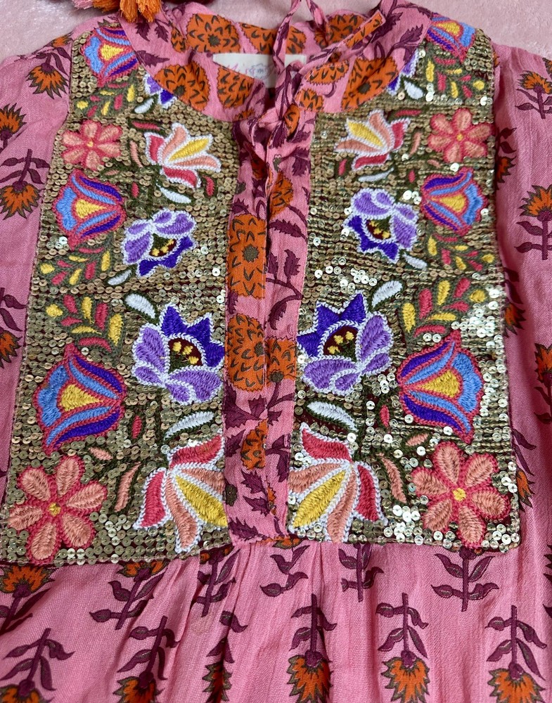 Miss June Paris Boho Tassel Sequin Dress - Pink Orange - One Size