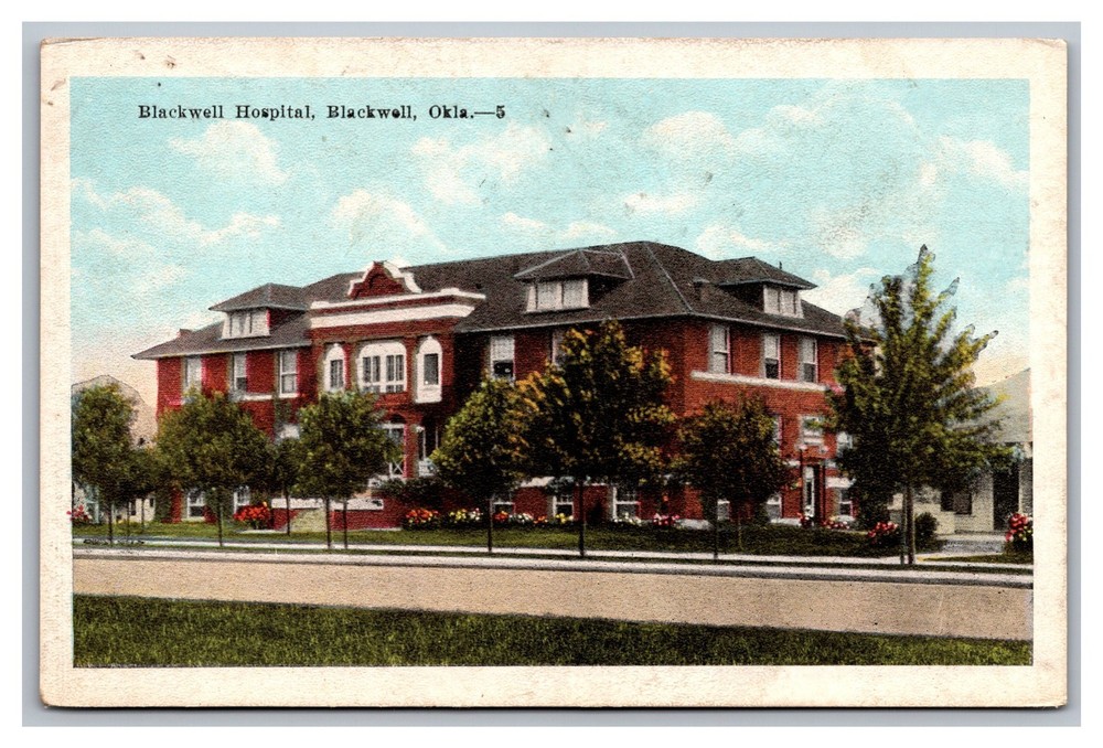 Blackwell Oklahoma OK Hospital Street View White Border Postcard