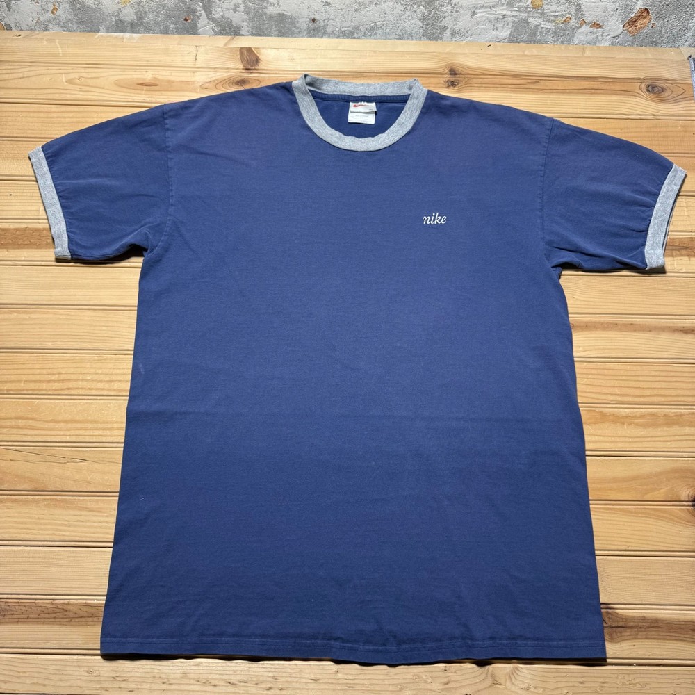 Vintage 90s Nike Embroidered Script Logo Streetwear Ringer T-Shirt Men's - XL
