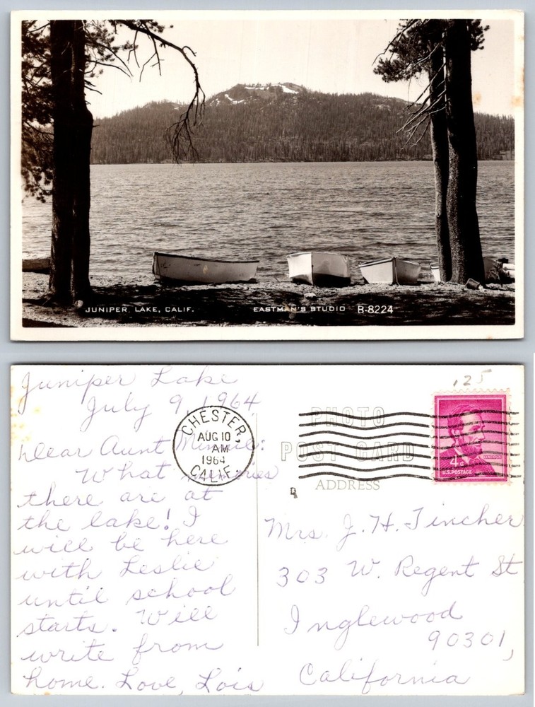 1964 Juniper Lake California Real Photo Postcard RPPC Boats Eastman Studio
