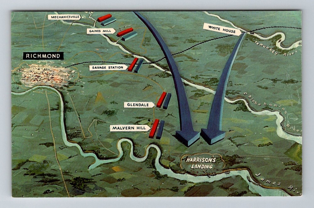 Richmond, VA-Virginia, Seven Days Battles Map Civil War Vintage Postcard