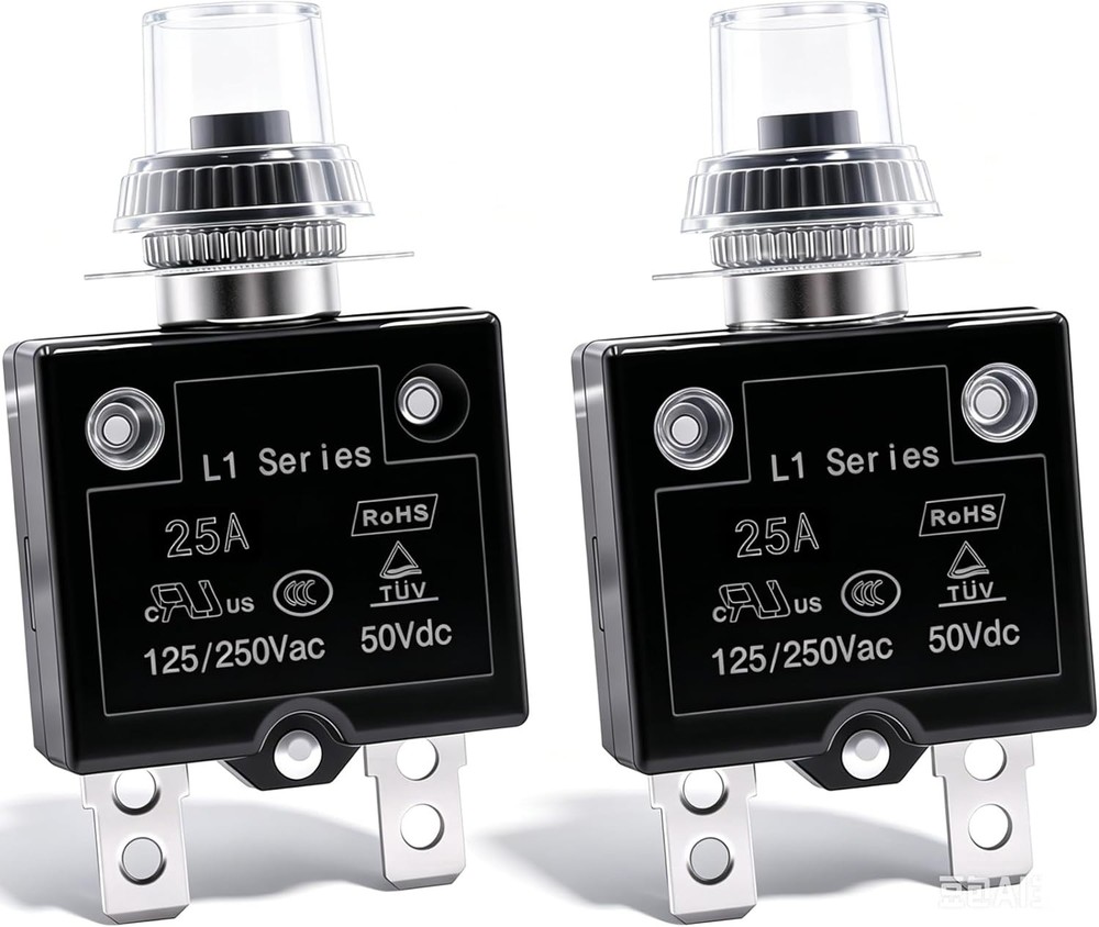 mxuteuk 2Pcs 25Amp Circuit Breakers Push Button Manual Reset 125/250V AC 50V DC