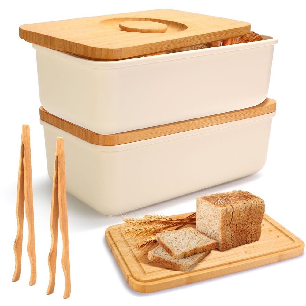 2 Pack Bread Box For Kitchen Countertop Large Bread Storage Container With 2 Toa