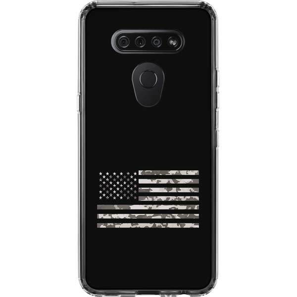 Patriotic LG K51/Q51 Clear Case - Black and White Camo American Flag