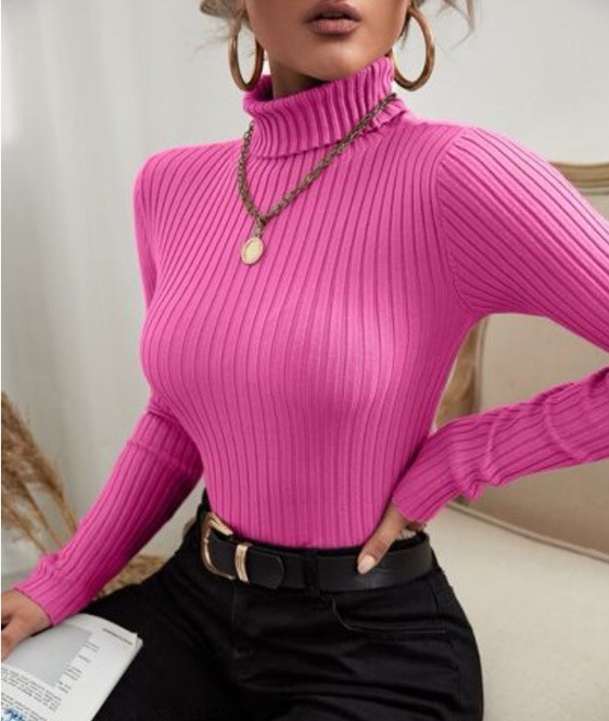 • SHEIN  Pink Ribbed Mock Neck Long Sleeve  Blouse Women’s Size L