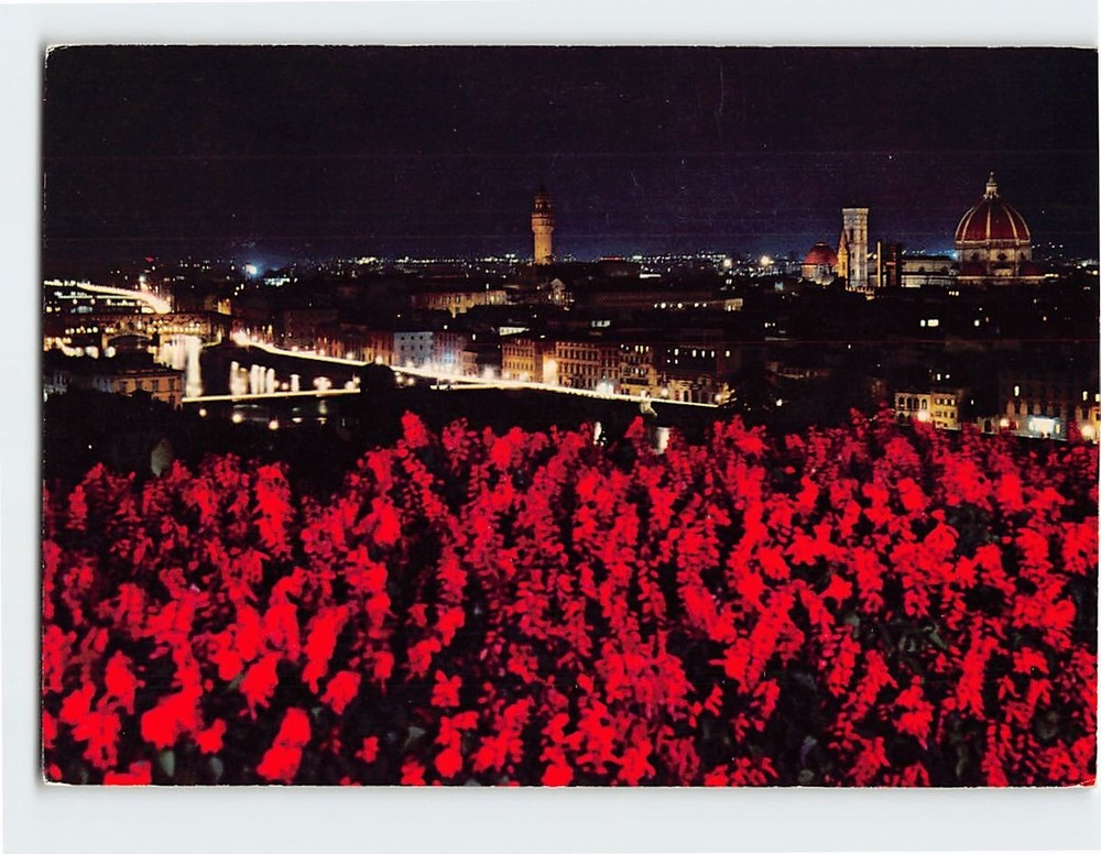 Postcard Panorama View At Night Florence Italy