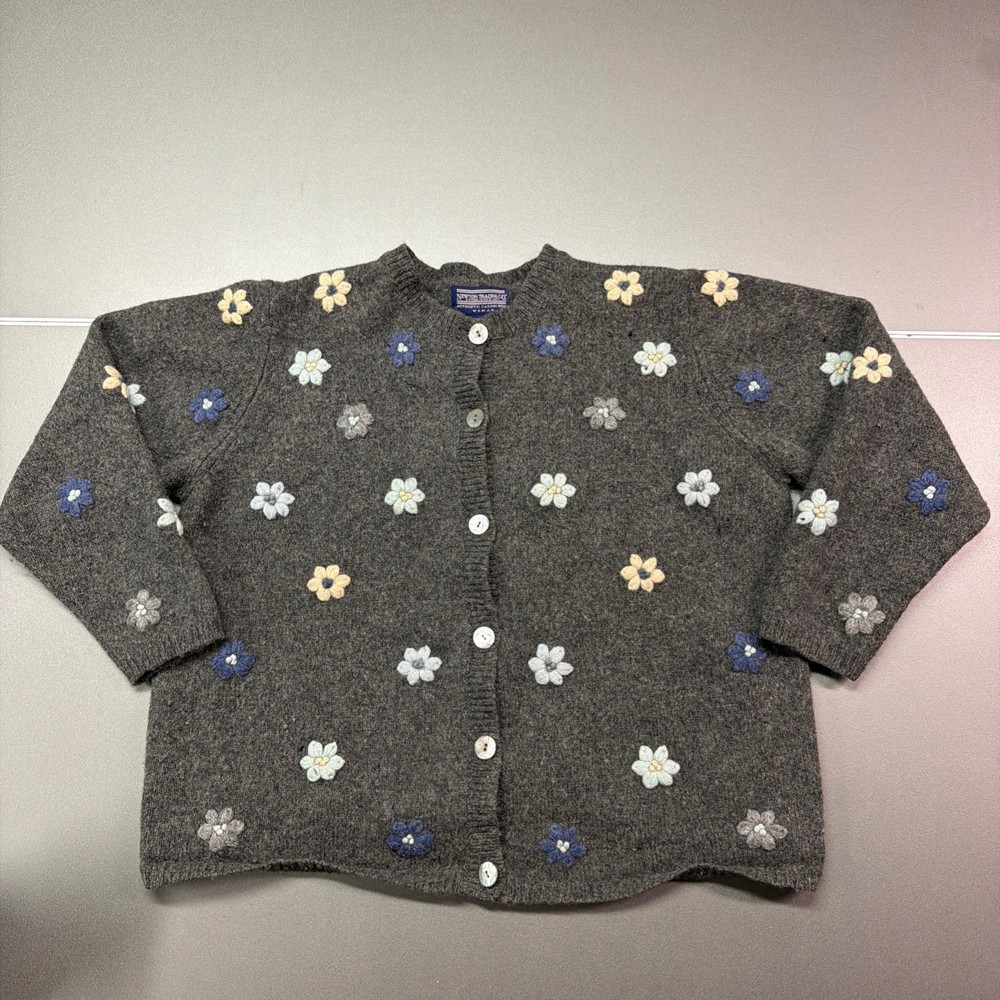 Vintage Newton Trading Co Floral Embroidered Cardigan Sweater Women's Plus Sz 1X