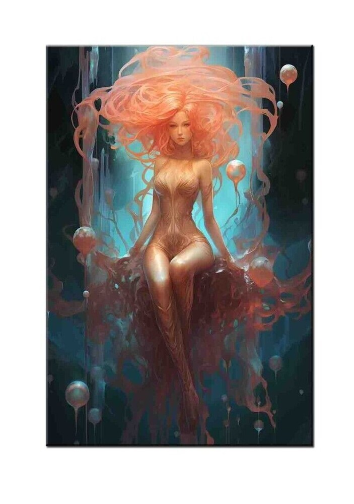 Abstract Girl With Red Hair Oil Painting Printed On Canvas-Home art Wall Decor-image