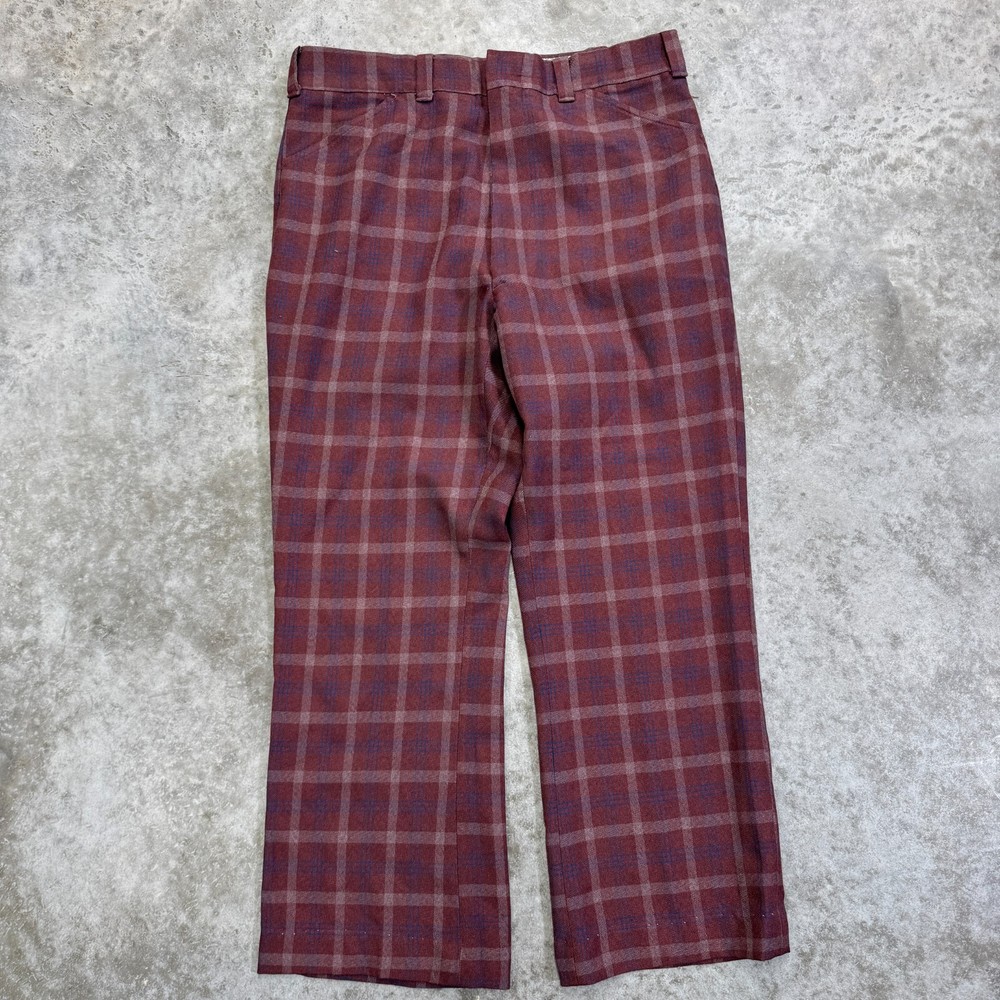Vintage 70s pants mens 34 x 28 slacks flare disco plaid red bell bottom hippie