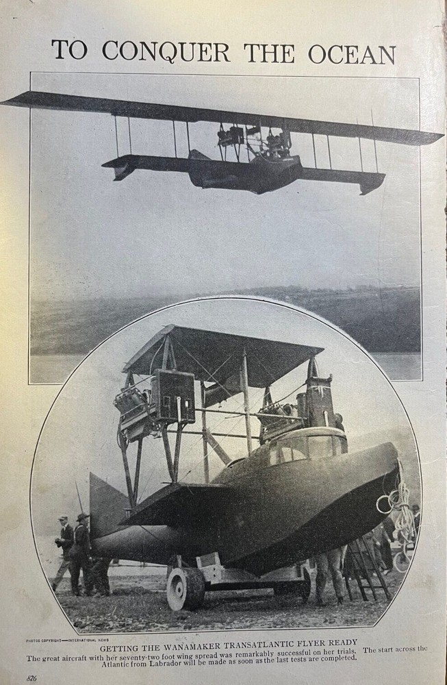 1914 Vintage Magazine Illustration Wanamaker Transatlantic Flyer