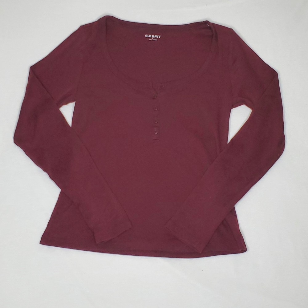 Old Navy Burgundy Henley Top Women's Long Sleeve Scoop Neck Cotton Knit M