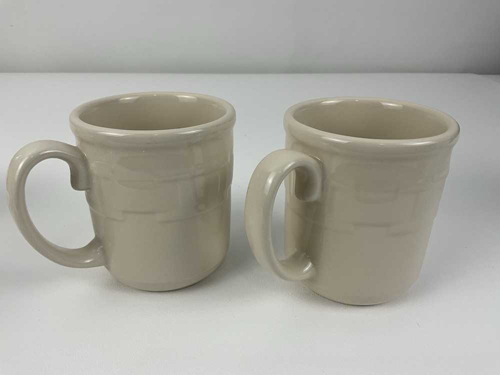 Longaberger Pottery Woven Traditions Ivory Coffee Mug Cup 12 Oz Set Of 2
