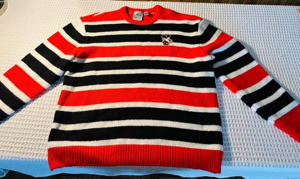 Forever 21 Men X Disney Mickey Mouse Brushed Knit Striped Embroidered Sweater L