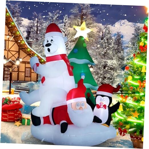 6ft Christmas Inflatable Outdoor Decorations, 6FT-Polar Bear Sitting on Old Man