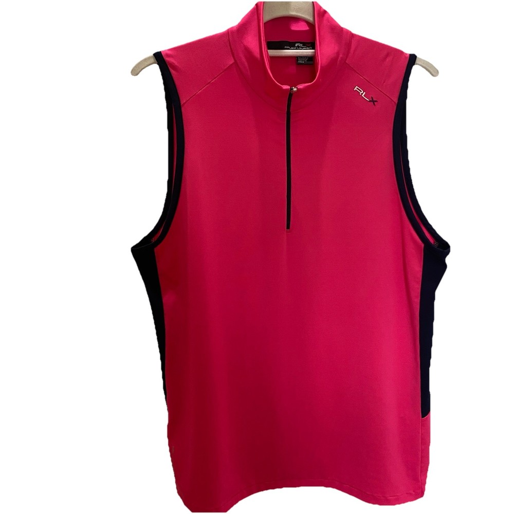 Ralph Lauren RLX Tank Shirt Womens Large Pink Navy Performance 1/4zip Sleeveless