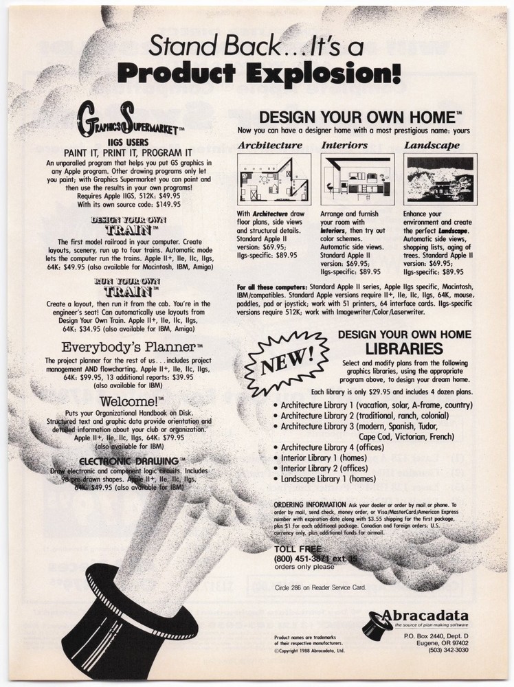 Abracadata Magazine Ad 1988 Design Your Own Home Apple II IBM Computer Software-image