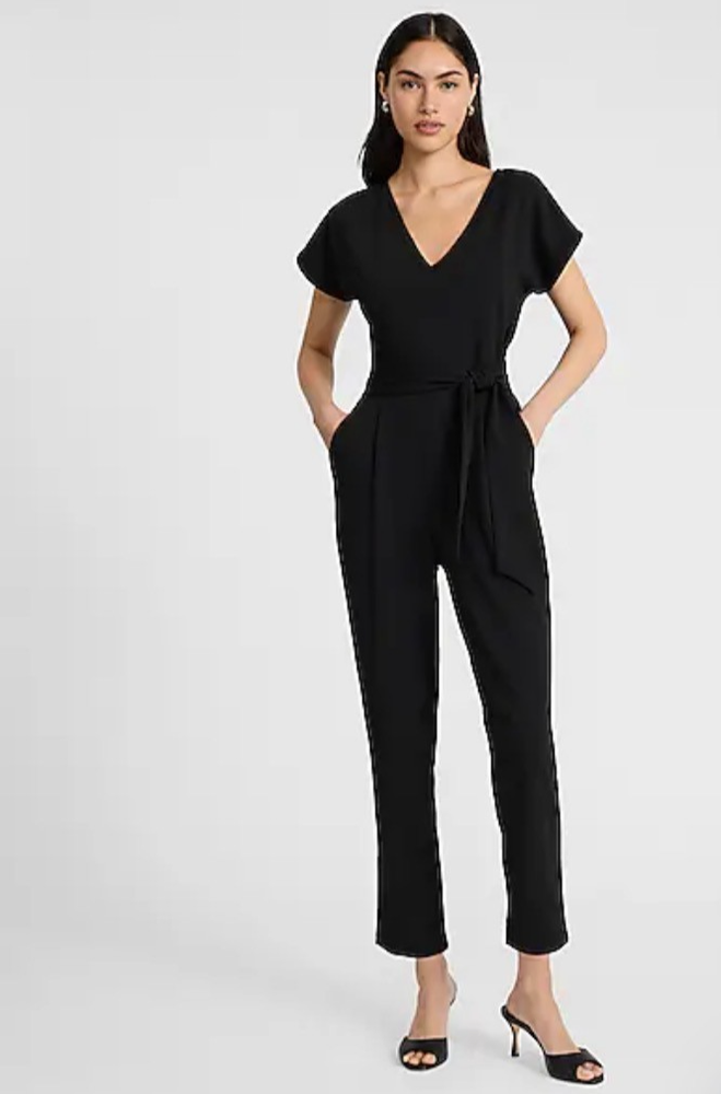 Express Brand V-Neck Tie Waist Straight Leg Jumpsuit, Size Medium, New