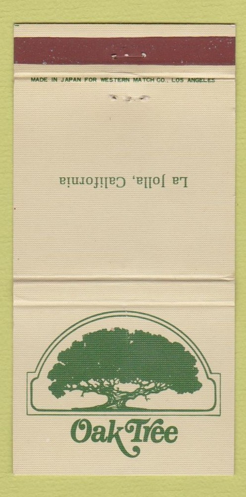 Vintage Matchbook Cover Oak Tree LA Jolla California 30 Strike  