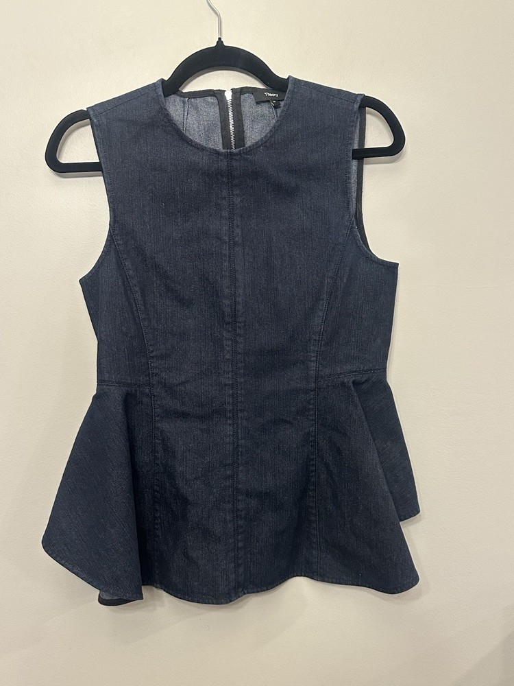 Theory Kalsing D sleeveless denim peplum top Blue Denim Size M