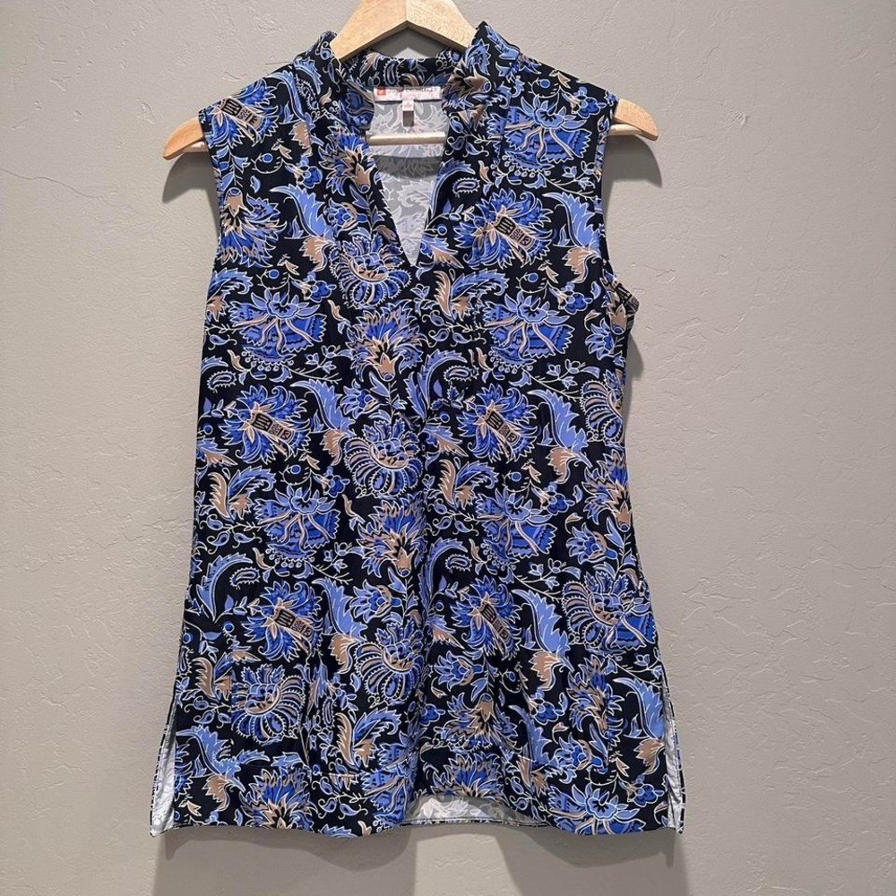 Jude Connally Blue Floral Sleeveless Kiera Tunic Top Size Small Golf Athleisure