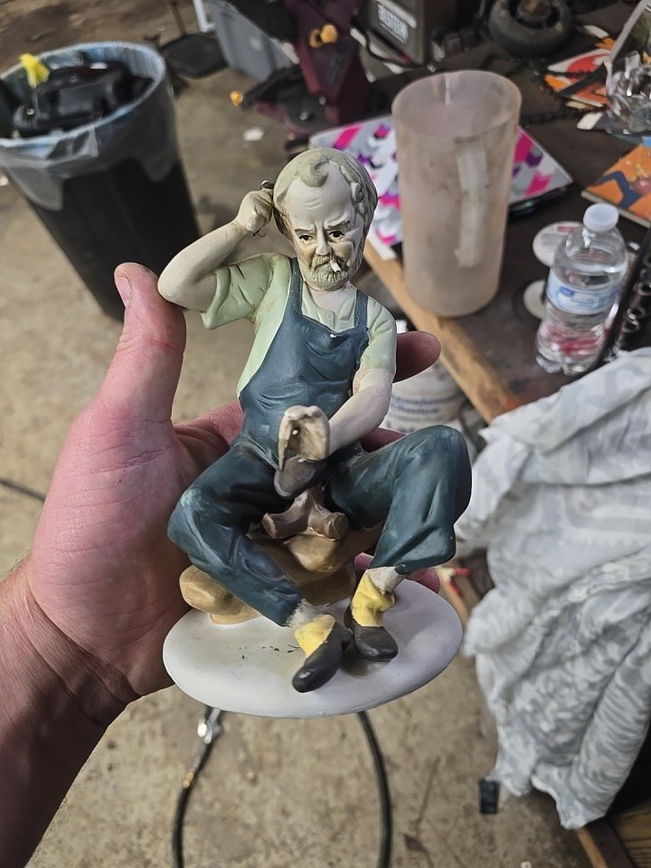 Vintage Porcelain Figurine Cobbler Old Man Smoking Cigarette Repairing Shoes