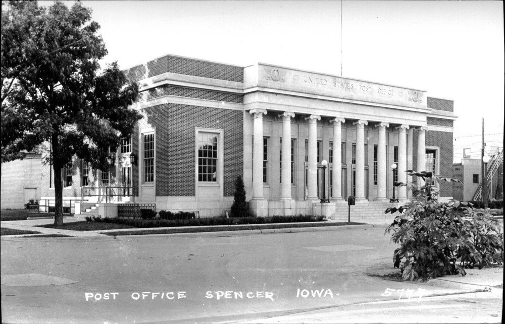 RPPC Post Office Spencer Iowa IA ~ 1950s vintage real photo postcard