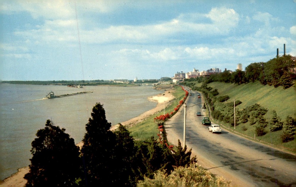 Riverside Drive, Memphis, Mississippi River, skyline, scenic view, Postcard