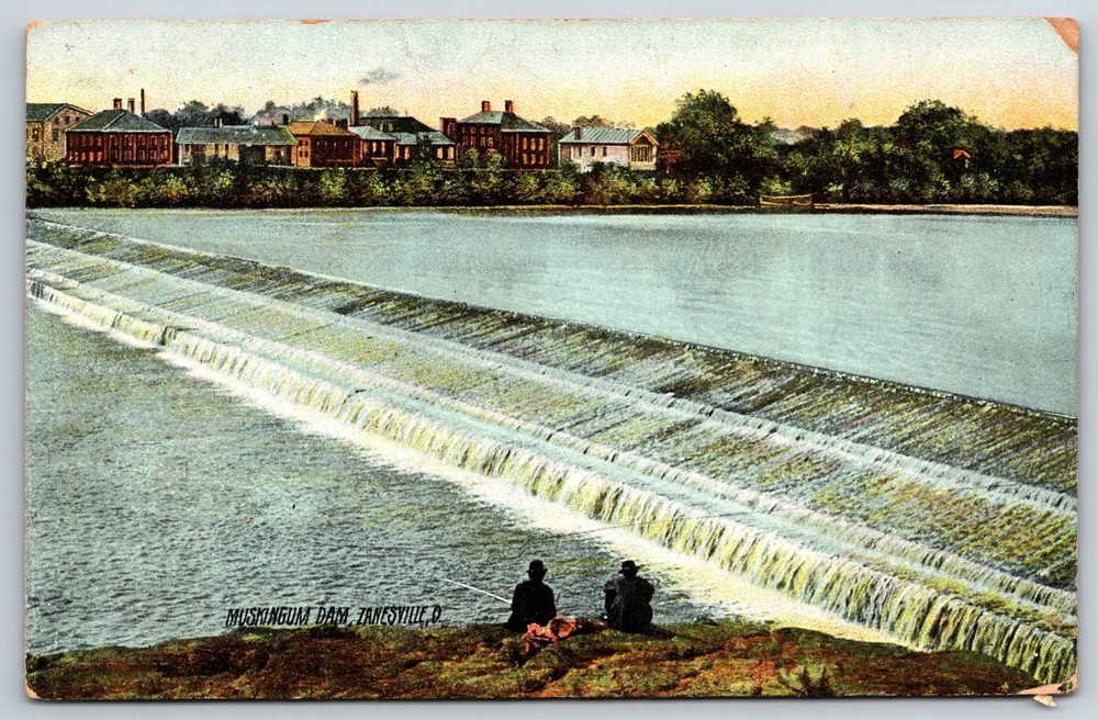 Zanesville Ohio~Muskingum Dam Scenic View~PM 1908~Rotograph Co Vintage Postcard