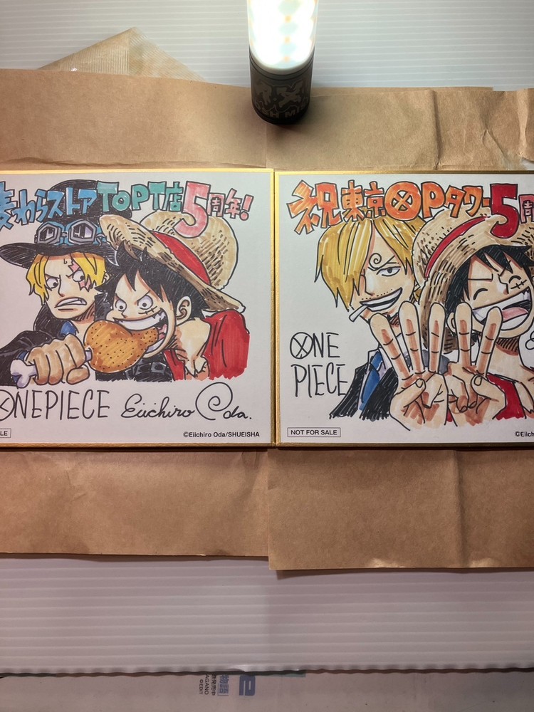 Tokyo ONE PIECE Store 5th Anniv Eiichiro Oda Printed Autograph. Two-piece set