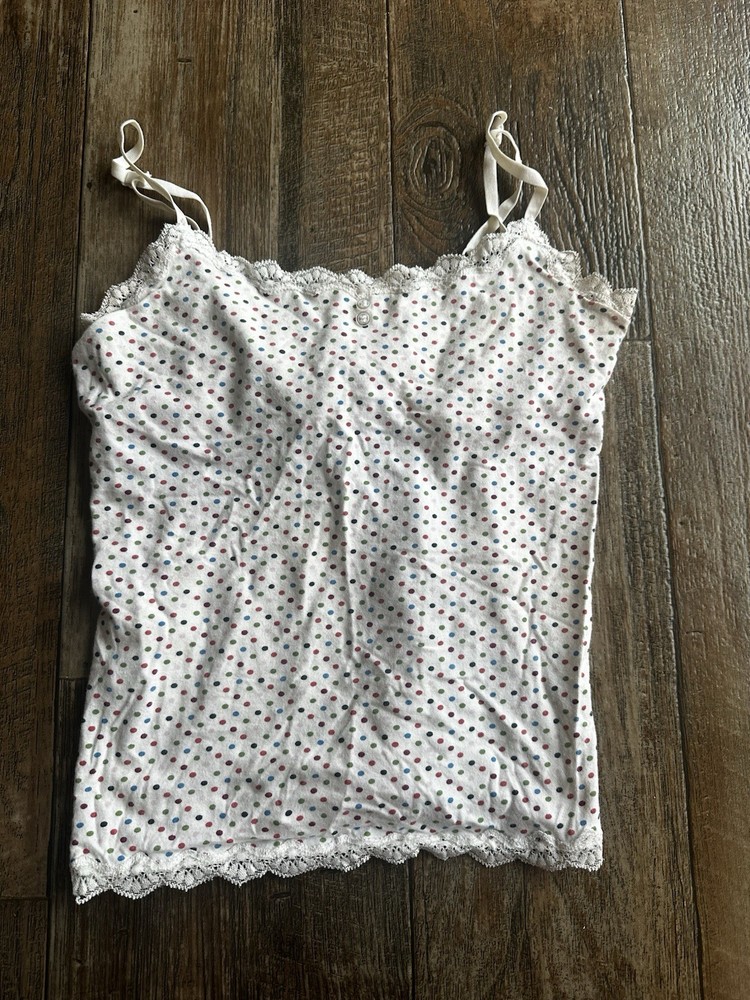 Aeropostale Vintage Y2K Lace Trim Polka Dot Cami Stretch Adjustable Strap Size S