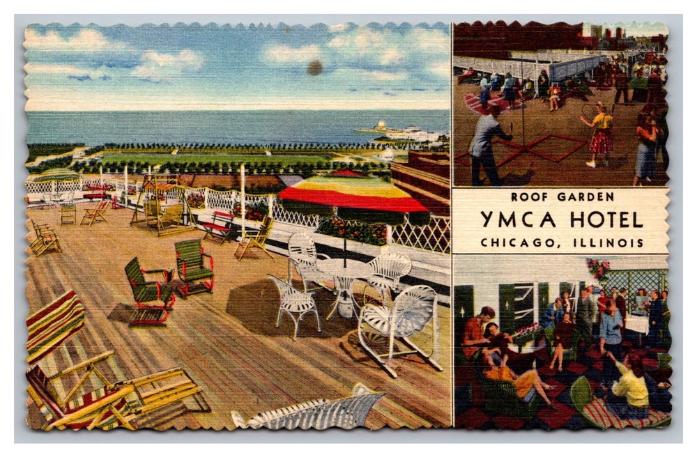 Chicago IL Illinois Roof Garden YMCA Hotel Multi-View Linen Postcard