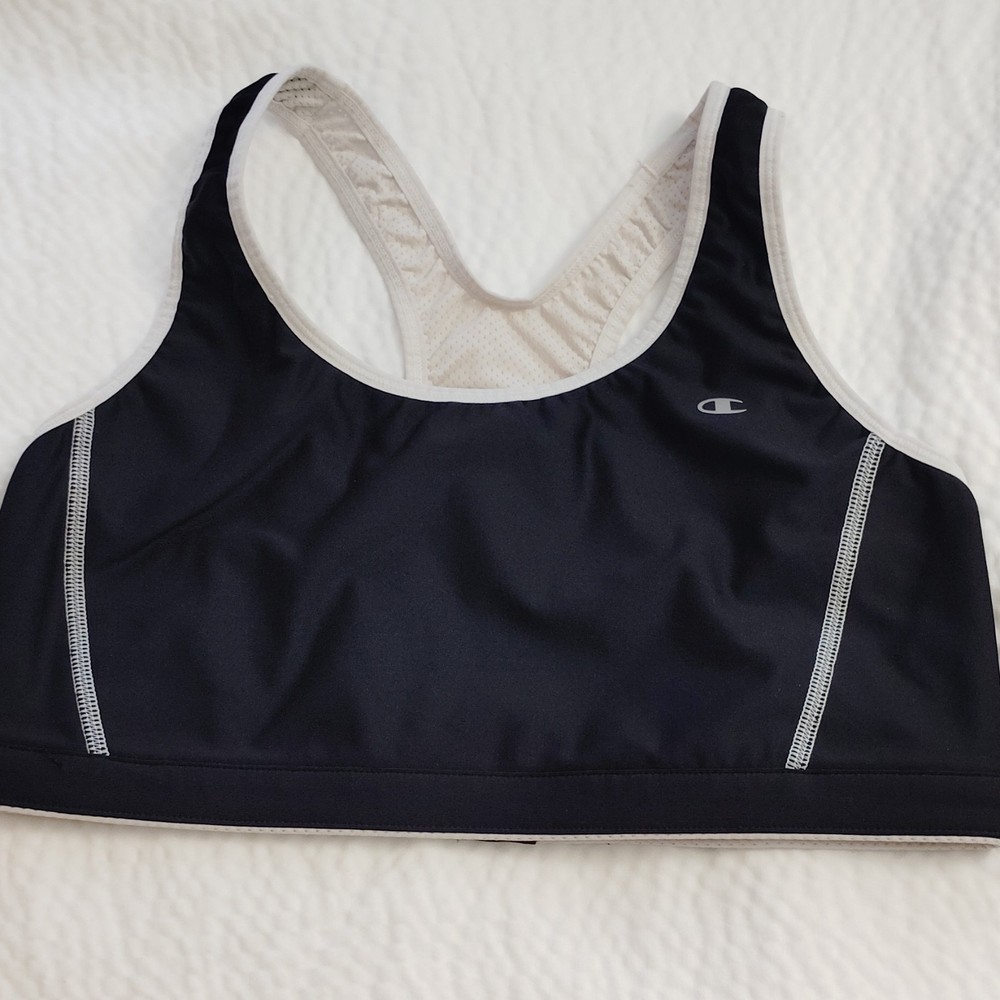 Champion Women's Black White Racerback Sports Bra XL Wireless Pullover Logo