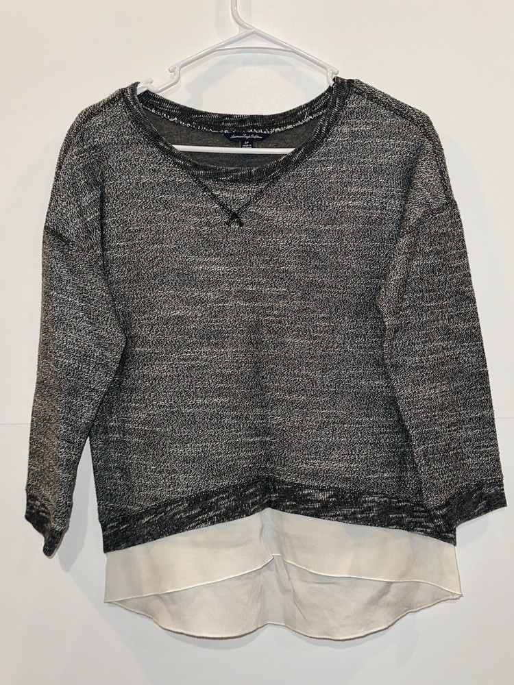American Eagle Outfitters Women’s Blouse Gray & White Size Small Long Sleeve