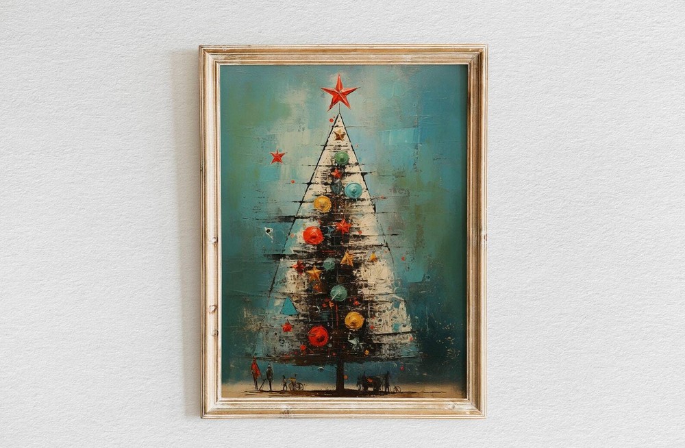 Vintage Christmas Tree Vintage Holiday Wall Art Christmas Art Festive Decor