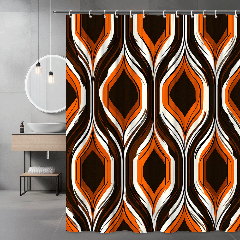 Orange Brown Abstract Geometric Shower Curtain Retro Pattern