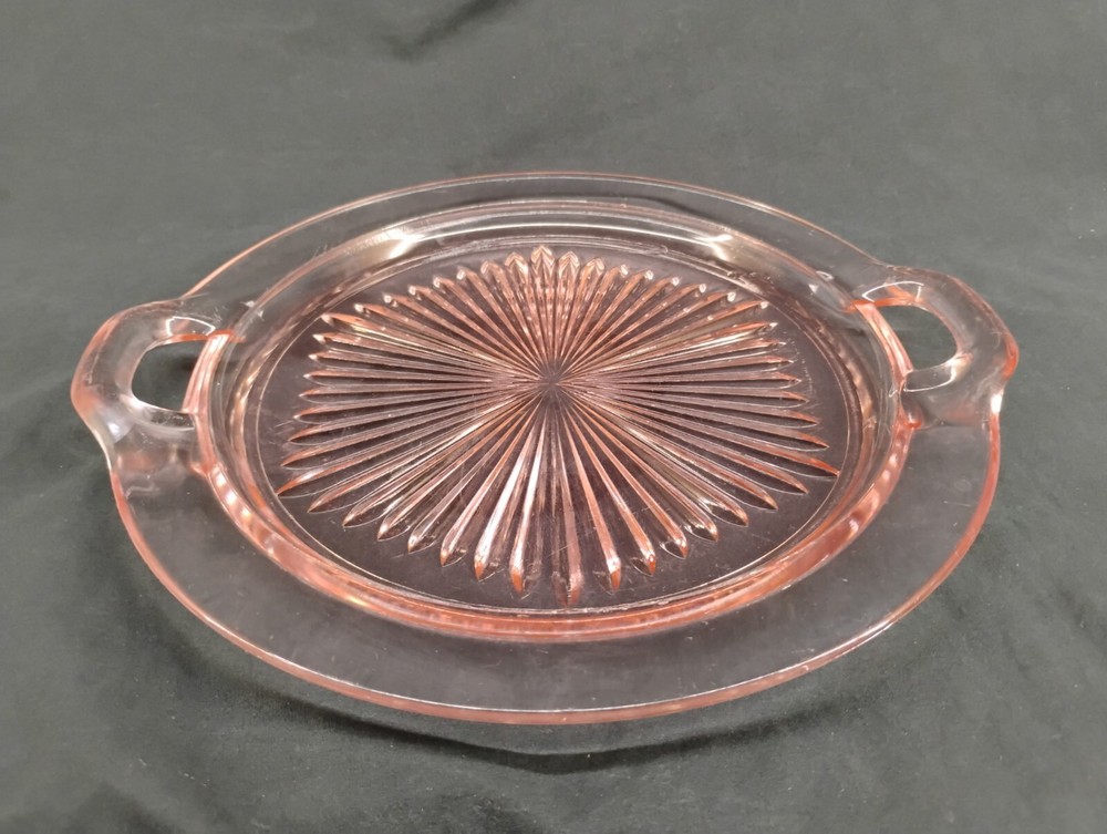 Vintage Pink Round Depression Handled Platter Glass