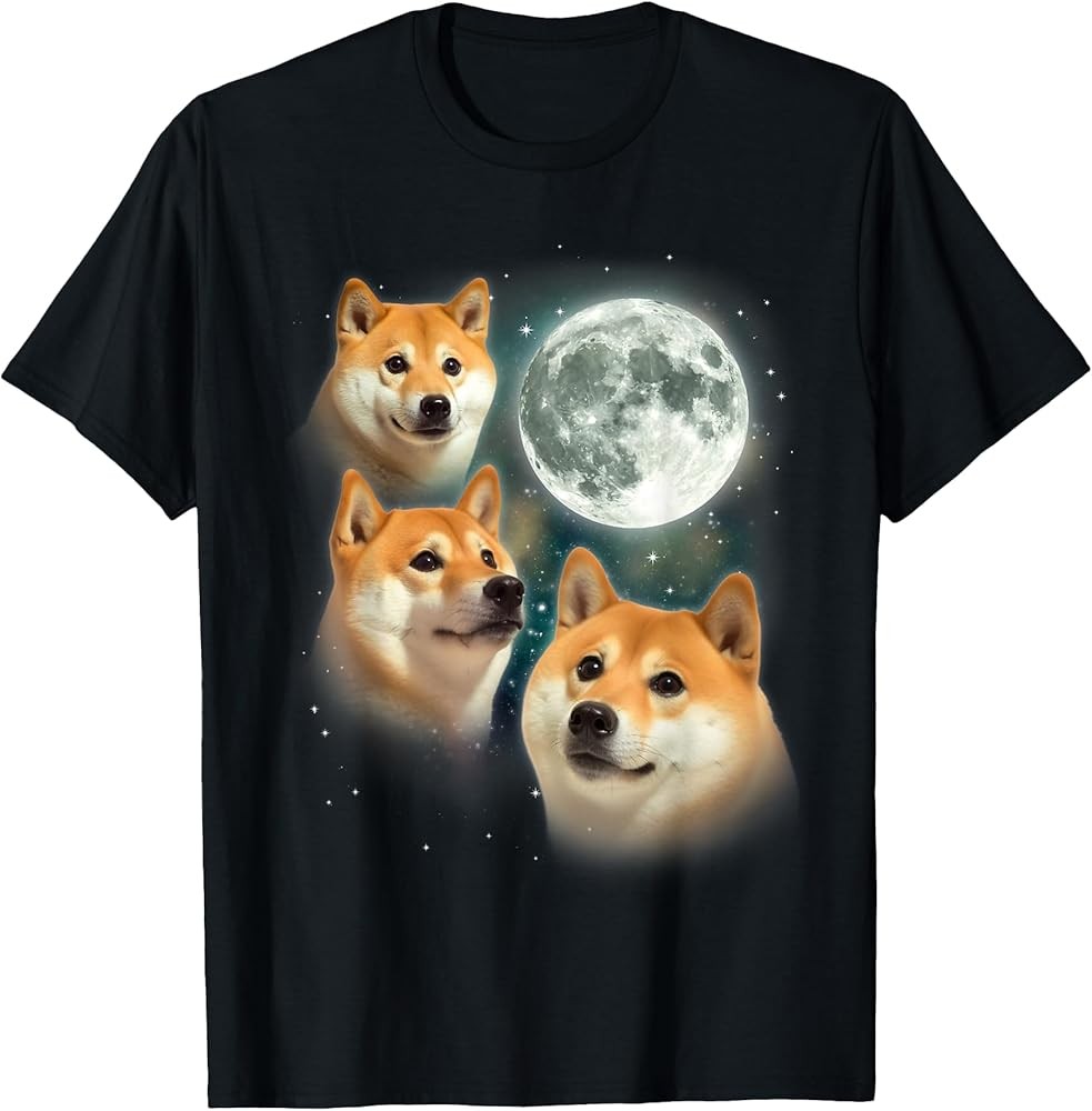 Three Shiba Inu Moon 3 Doge Funny Cute Dog Meme Parody T-Shirt