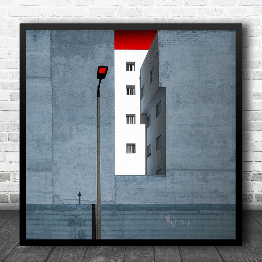 Architecture Abstract Facade Windows Street Lamp Red Lamppost Square Art Print