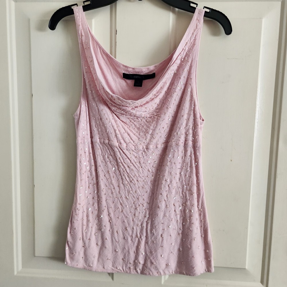 Vintage Y2K Women's Express Top Shirt Pink Sparkles Size Small Summer Party Glam
