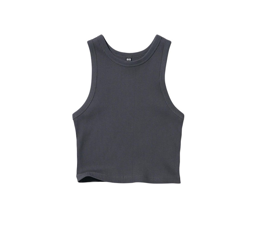 Uniqlo Womens Charcoal GreySoft Cotton Ribbed Cropped Top - Sz M