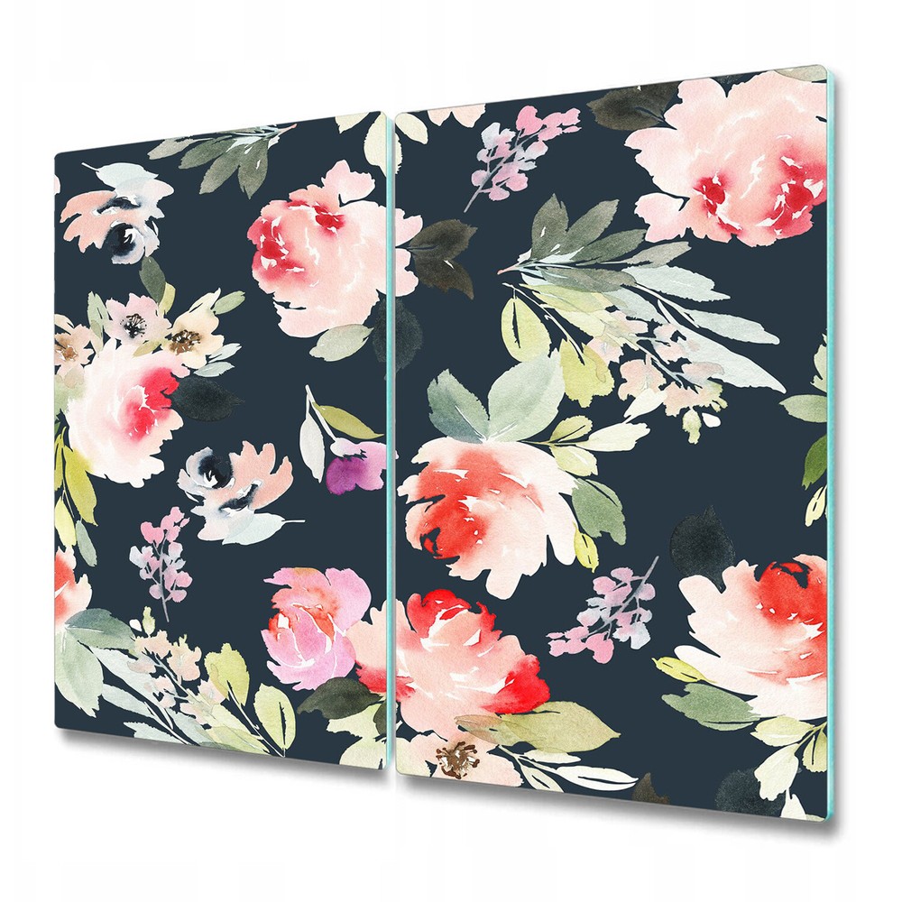 Glass Worktop Kitchen Chopping Board Summer flowers Watercolour Colourful