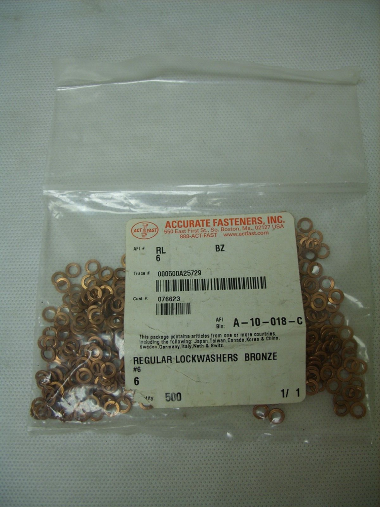 Accurate Fasteners #6 Bronze Split Lock Washer 500 Count New-image