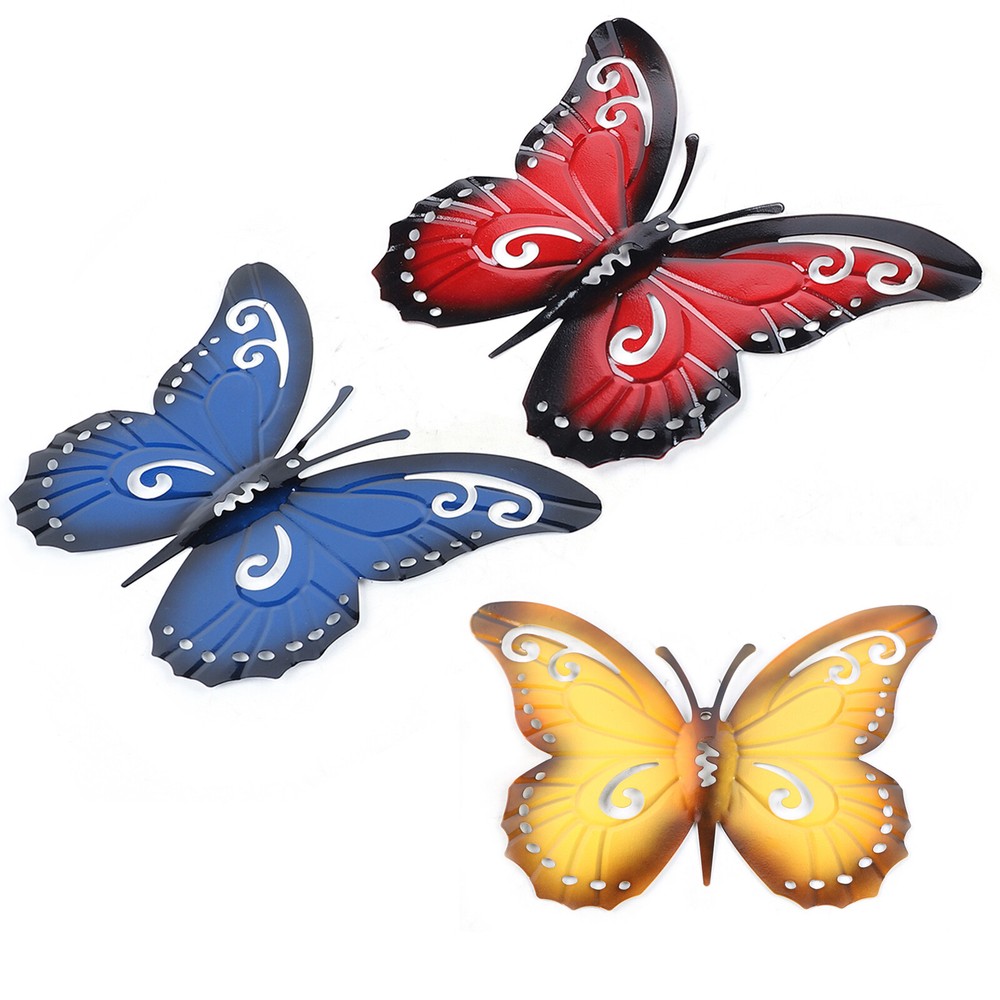 3X Hanging Metal Butterfly Wall Art Wall Decor Metallic Decals Figurine Decor