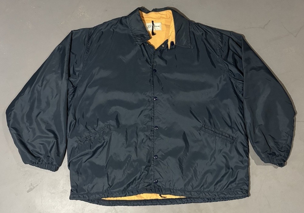 Vintage 60s LL Bean Cursive Logo Coach Jacket Chamois Lined Blue Size XL
