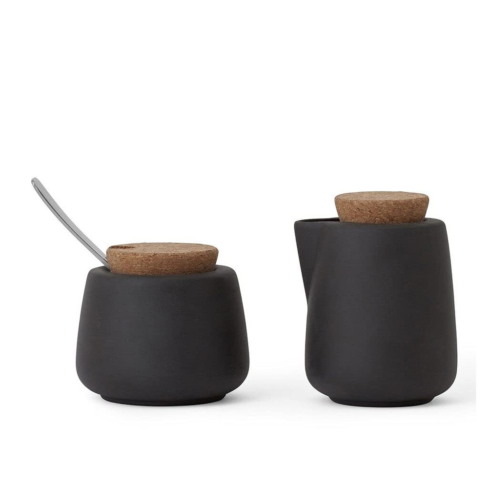 Viva Nicola Porcelain Charcoal Sugar and Creamer Set for Coffee and Tea