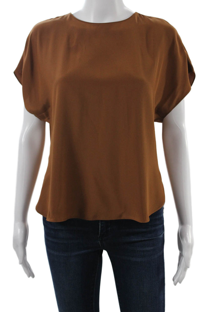 Banana Republic Women Silk Round Neck Sleeveless Brown Blouse Size 2XSFree Shipping in US $100+ Orders | $6.95 Orders Below