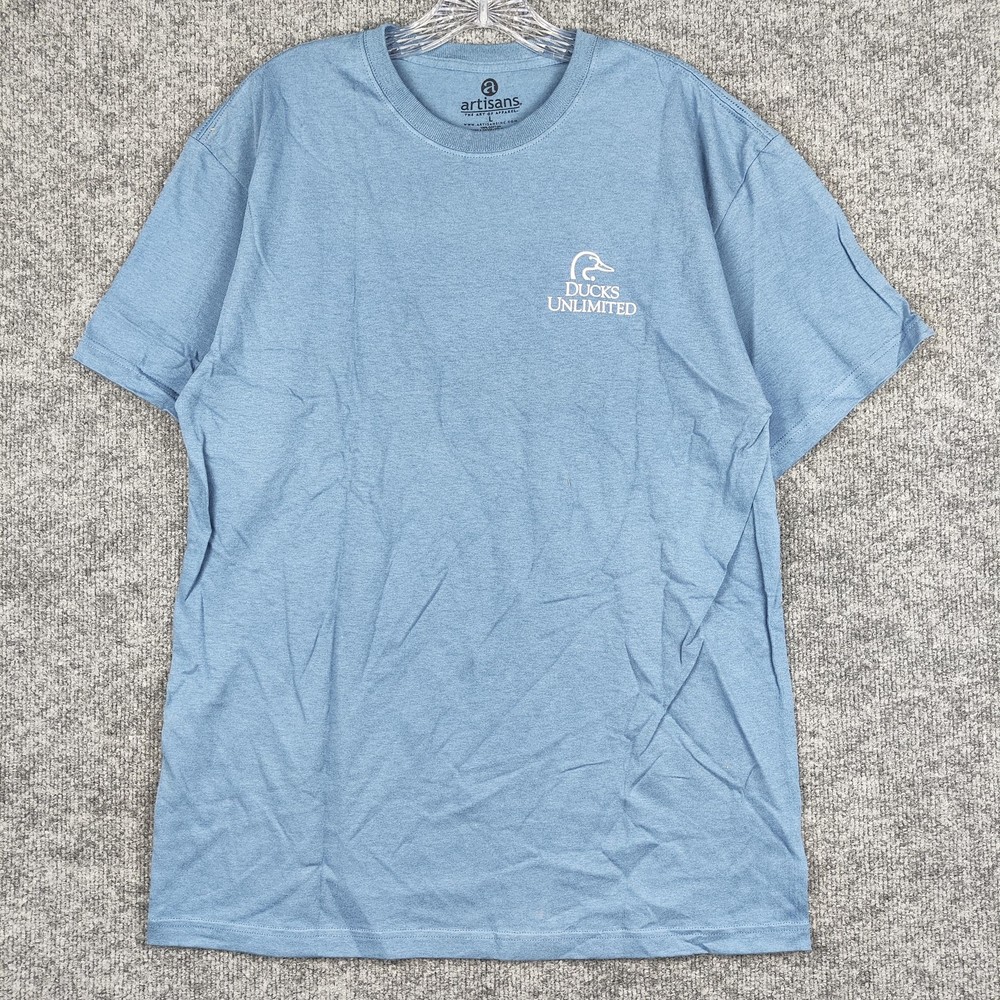 Ducks Unlimited Shirt Mens Large Blue Hunting Story Back Graphic Tee Artisans