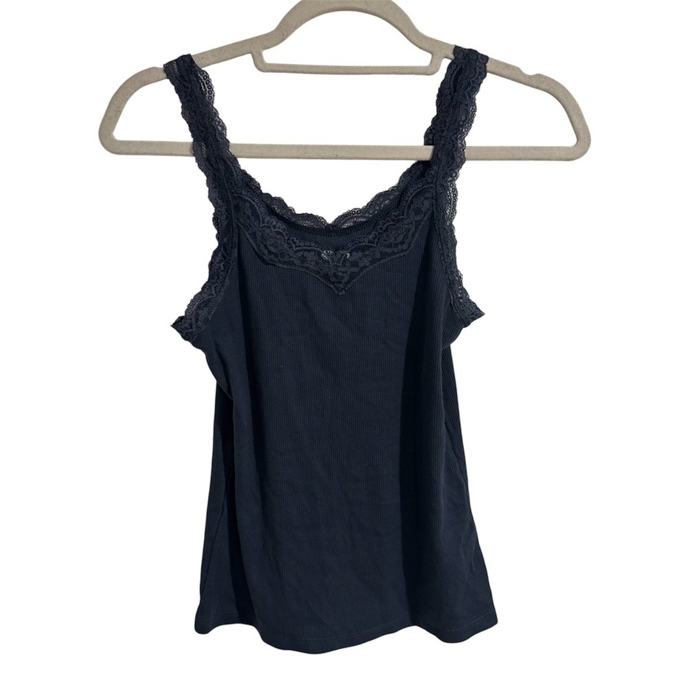 SO Goods For Life Womens Navy Blue Ribbed Lace Trim Camisole Tank Top Size M NEW