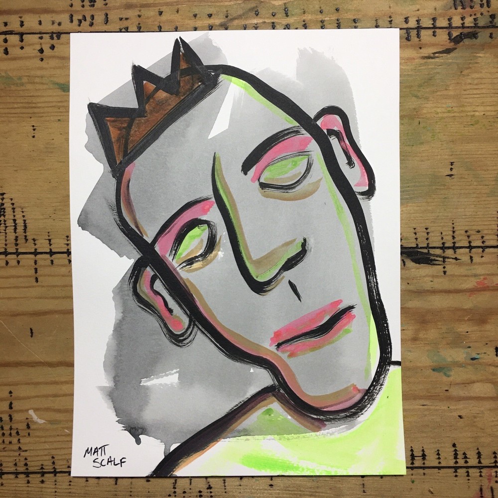 Matt Scalf 9x12 Face Abstract Urban Street Art Graffiti Crown Collectible Signed